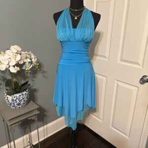 Chic Asymmetrical Blue Halter Dress